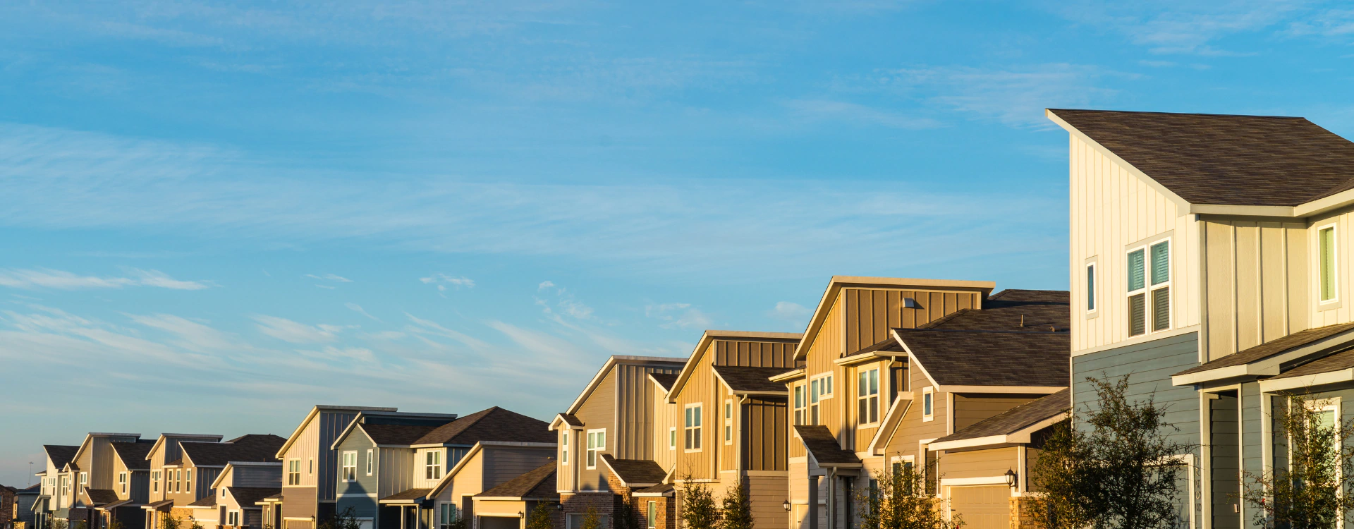 residential neighborhood houses and clear sky